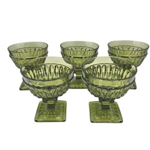 Vintage Indiana Glass Mt Vernon Pattern Sherbert Bowl avocado olive green 5 EA